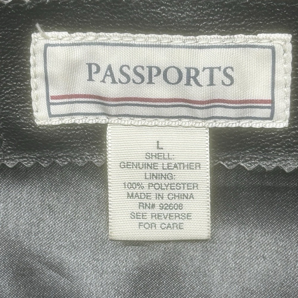 Vintage Passports Jacket Womens L Black Leather Biker Motorcycle Belted Mid Leng - Picture 4 of 11